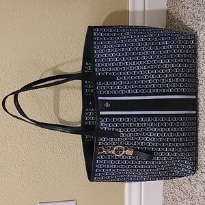 Tory Burch Navy and White Chain Tote